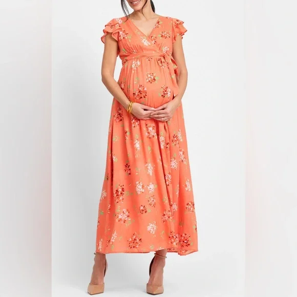 open lace back dress Angel Maternity Cara Maternity Maxi Dress in Black Polka Dots main image 1